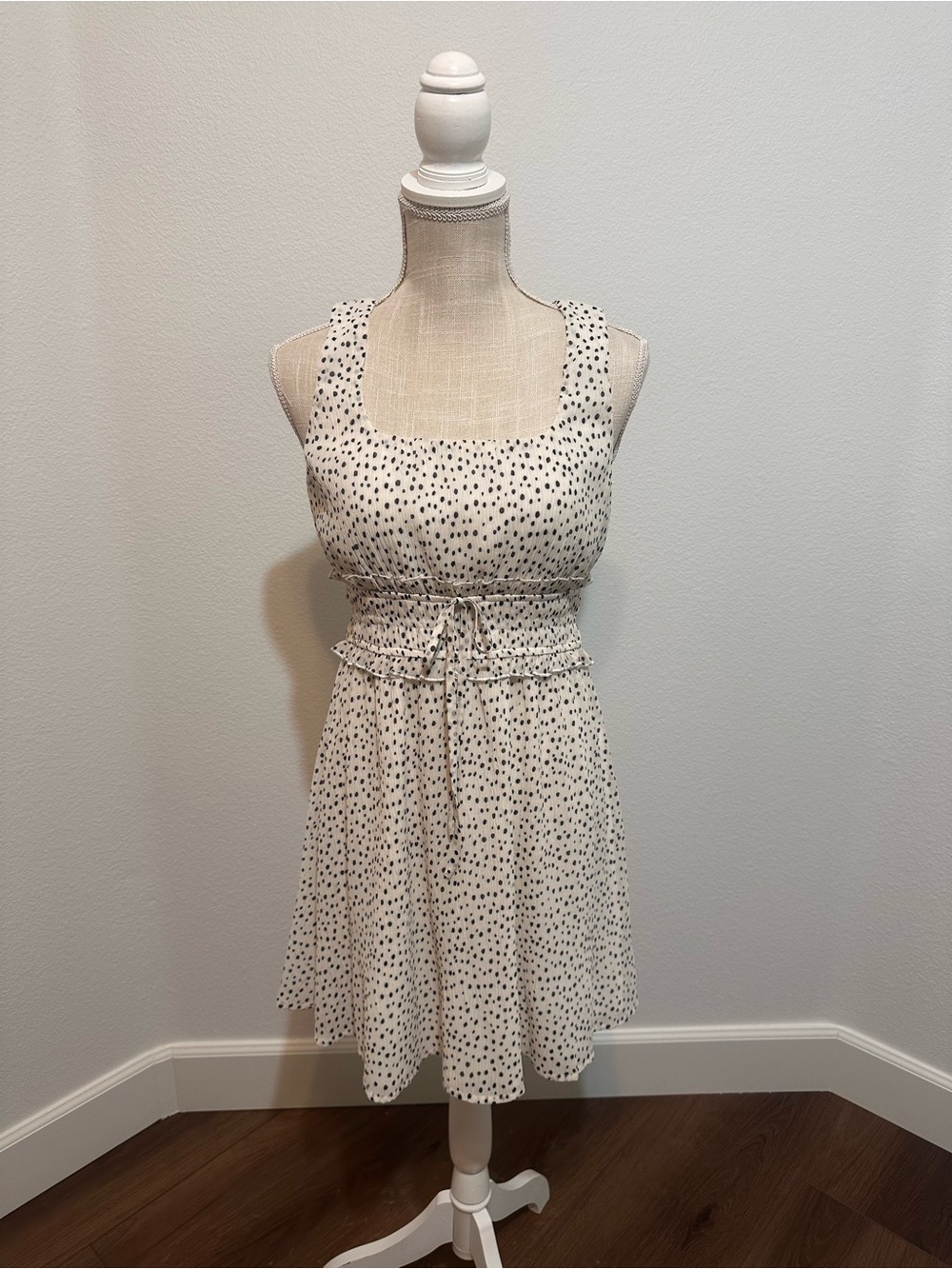 Gilli Cream Mini Dress with Black Dot Print